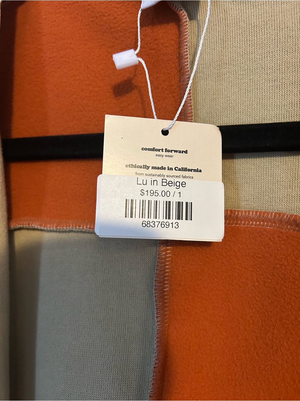 Open-Front Fleece Cardigan In Beige With Rust Patchwork Lining — image 4 of 6